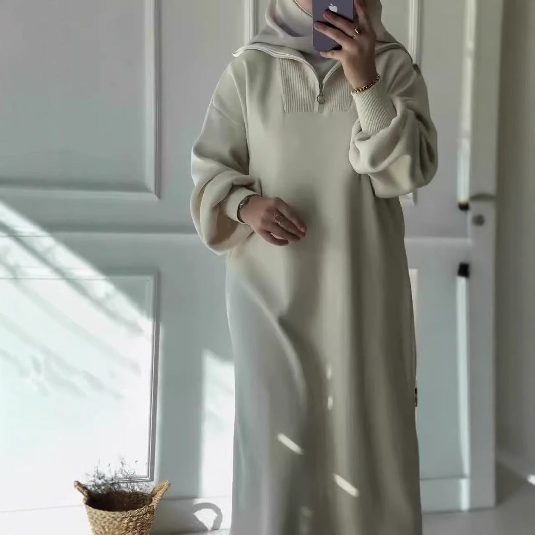 Damen Kapuzenkleid mit Reißverschluss und lässigem Schnitt