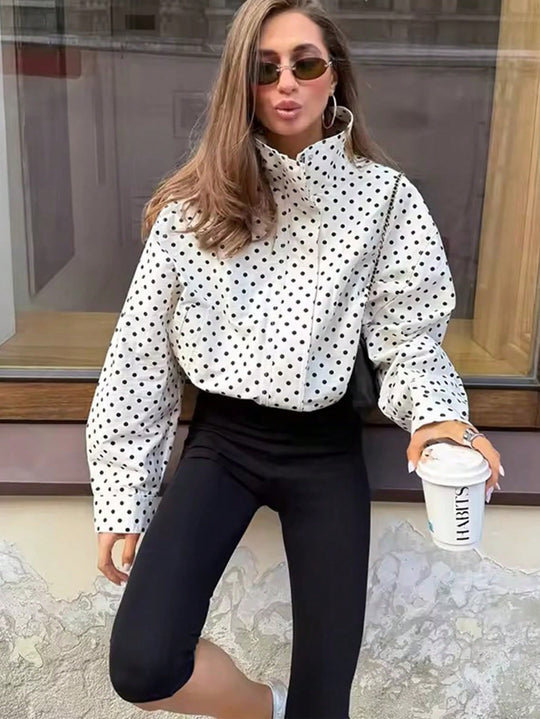 Damen Polka‑Dot Stehkragen‑Bluse mit oversized Ballonärmeln Shop Nory