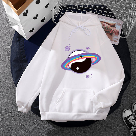 Damen nan Oversized Kapuzenpullover aus Baumwollmischung mit Planeten-Yin‑Yang-Grafik und Kängurutasche Shop Nory
