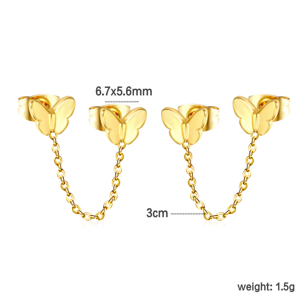 Damen Ohrstecker im Herz-Design mit goldenen Akzenten und Kettenverbindung Shop Nory