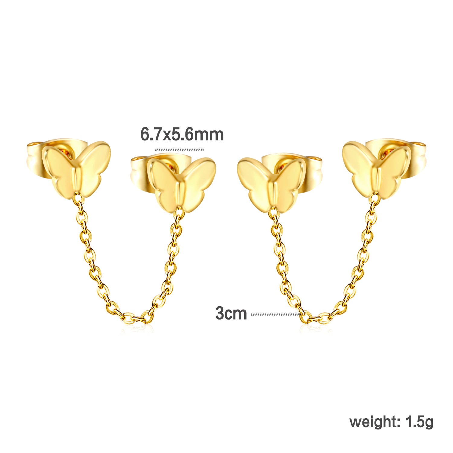 Damen Ohrstecker im Herz-Design mit goldenen Akzenten und Kettenverbindung Shop Nory