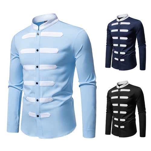 Herren Slim-Fit Hemd mit Stehkragen und dekorativen Paspelstreifen Shop Nory