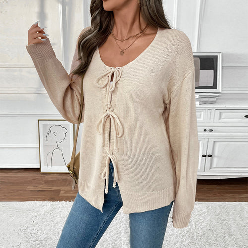Damen Modischer Strickcardigan mit Kordelzug Shop Nory
