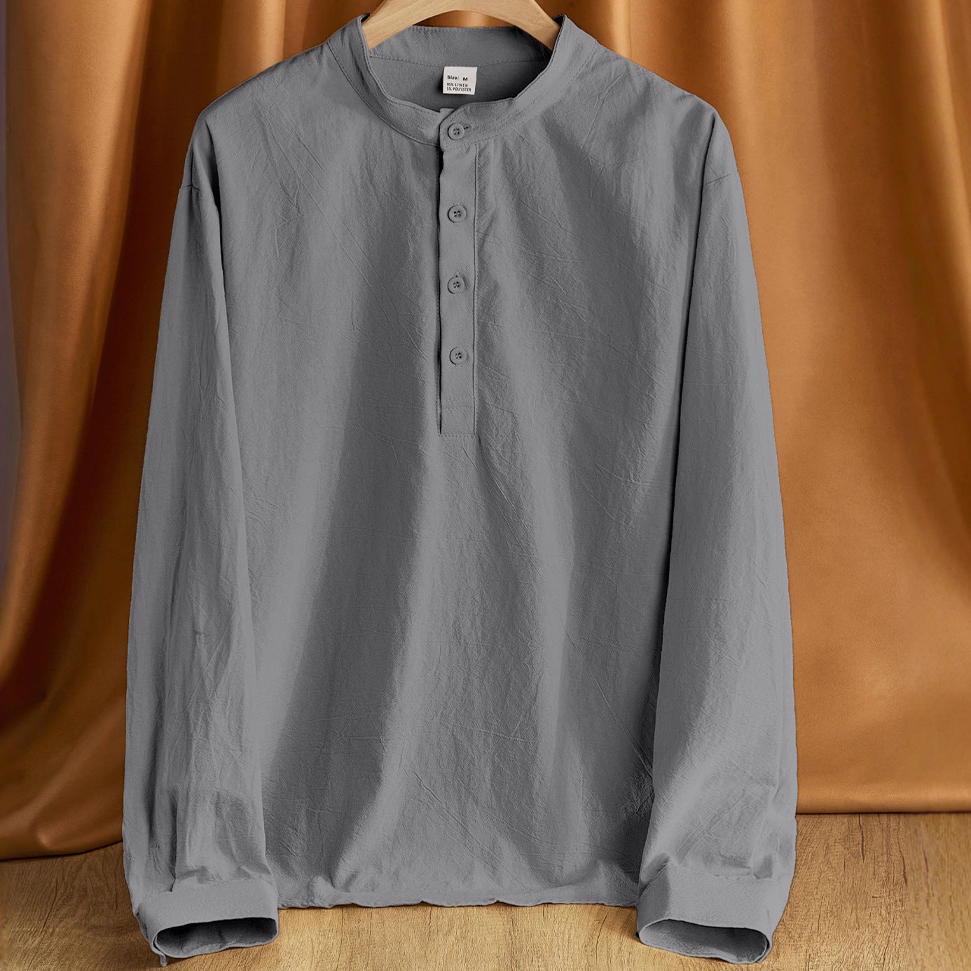 Herren nan Nehru-Kragen-Henley aus Baumwollstretch mit verdeckter Knopfleiste und schmaler Passform