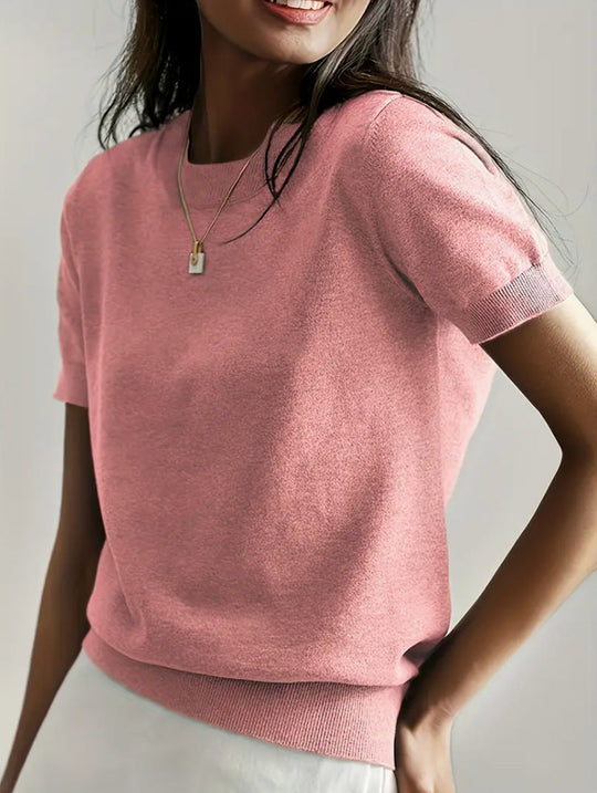 Damen Feinstrickpullover mit Kurzarmiger Silhouette und Weich Fließendem Material