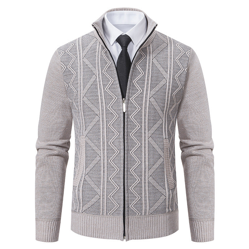 Herren Strukturiertes Feinstrick-Zipcardigan mit Stehkragen und geometrischem Zopfmuster Shop Nory