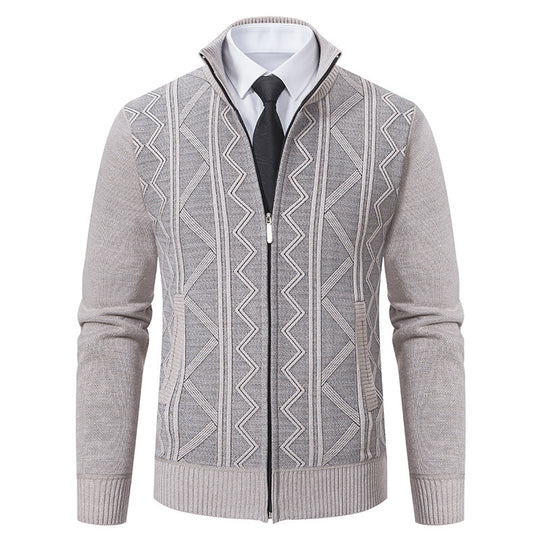 Herren Strukturiertes Feinstrick-Zipcardigan mit Stehkragen und geometrischem Zopfmuster Shop Nory