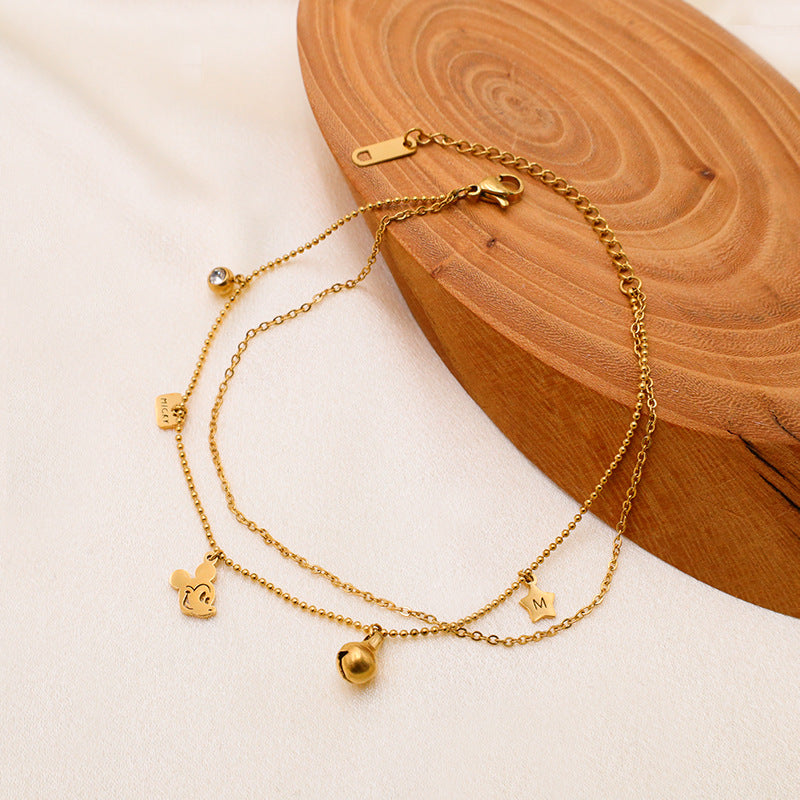 Damen Goldene Doppel-Kette mit verspielten Charms Shop Nory