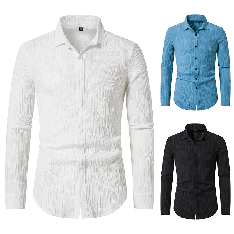 Herren Texturiertes Slim-Fit-Hemd mit krauser Struktur und Kentkragen Shop Nory