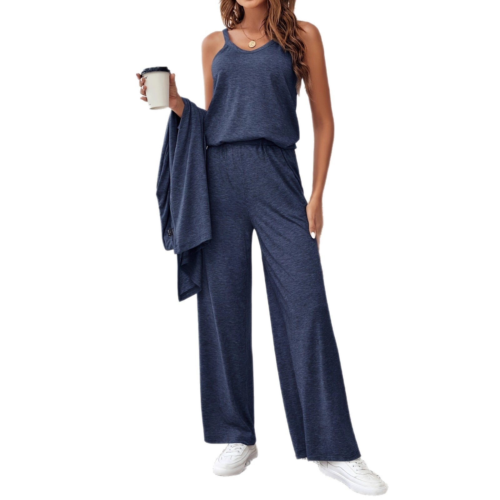 Damen Freizeit-Set mit weichem Langarm-Kimono und bequemen Hosen
