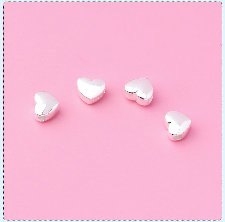S925 Silber Prime Silber Solide Horizontale Glänzende Herzförmige Spacer Perlen Herzförmige Silber Perlen DIY Perlenarmband Silber Zubehör | Shop Nory