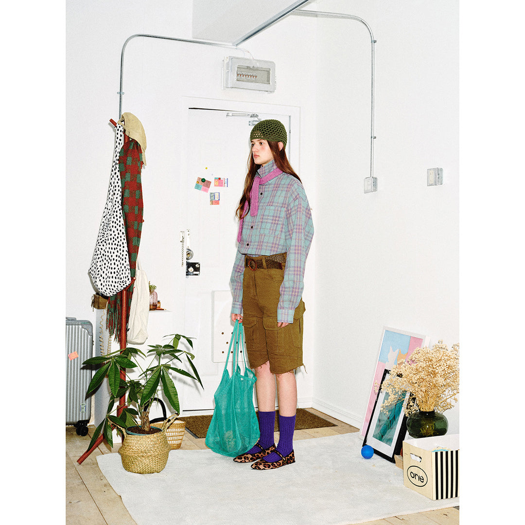 Unisex Boxy-Karohemd aus weichem Flanell mit überschnittener Schulter und aufgesetzter Brusttasche Shop Nory