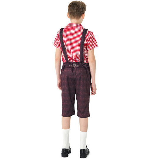 Damen nan traditionelle Trachtenlederhose mit verstellbaren Trägern und kariertem Blusen-Set Shop Nory