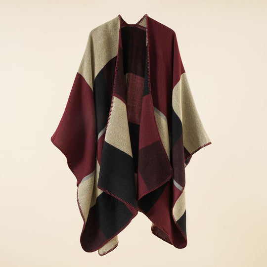 Damen Weicher Wollmix-Poncho mit geometrischem Jacquard und offenem Wasserfall-Schnitt Shop Nory