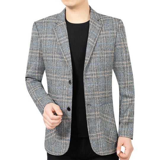 Herren Kariertes Slim-Fit Sakko mit strukturiertem Wollmix und aufgesetzten Taschen Shop Nory