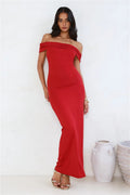 Damen Elegantes Maxikleid mit Off-Shoulder Schnitt und figurbetonter Passform