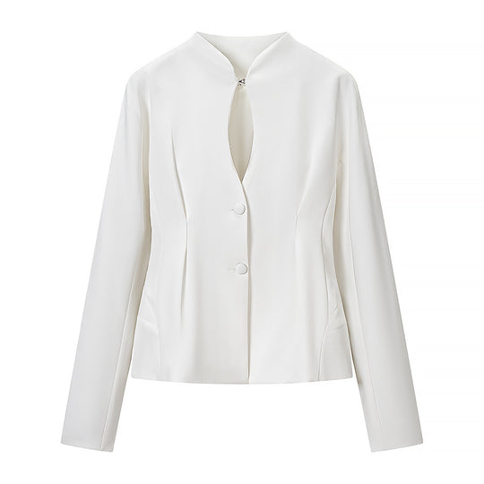 Damen Taillierte kragenlose Blazerjacke mit verdeckter Knopfleiste und figurnahen Abnähern Shop Nory