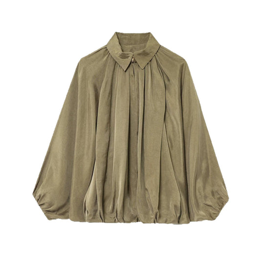 Damen Oversize-Hemdbluse mit Reißverschluss, Kräuselung und Ballonärmeln Shop Nory