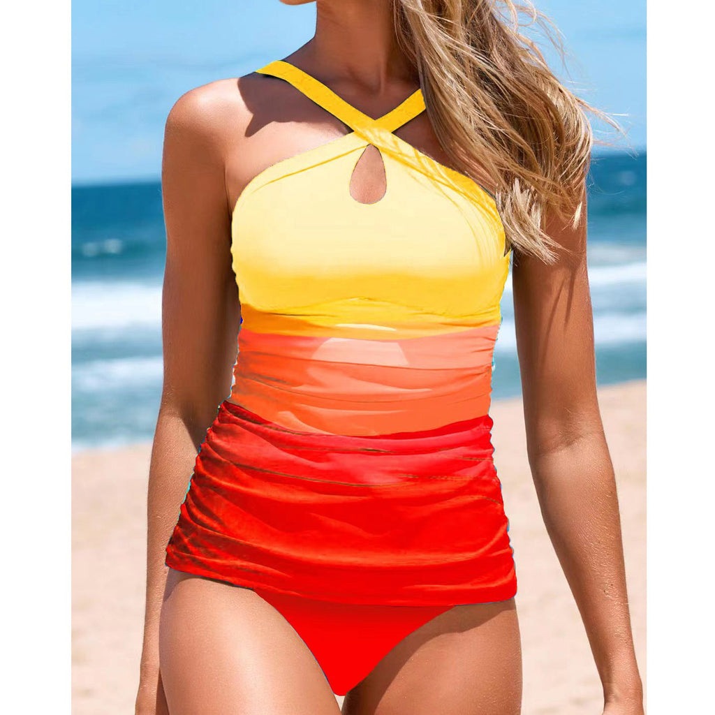 Damen Cross-Back Raffung Tankini Set