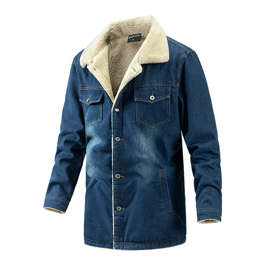 Herren Wattierte Denimjacke mit Sherpa-Futter und verlängertem Outdoor-Schnitt Shop Nory