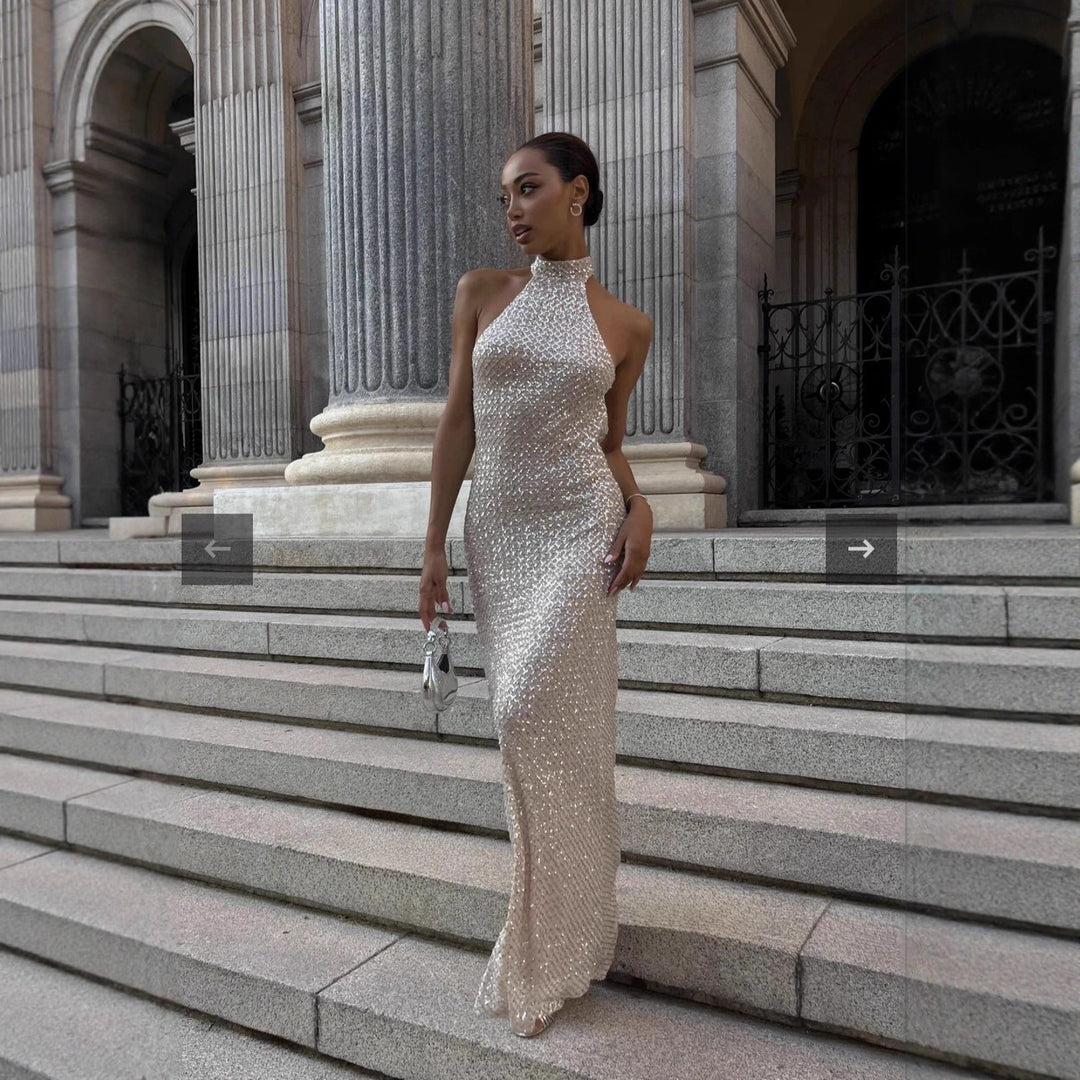 Damen glamouröses Langkleid mit funkelndem Paillettenbesatz