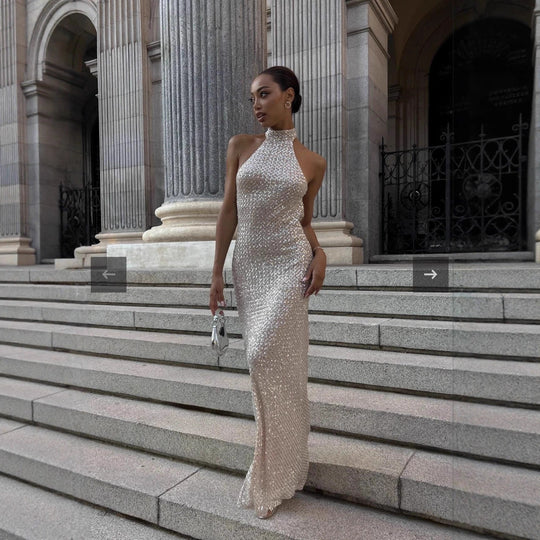 Damen glamouröses Langkleid mit funkelndem Paillettenbesatz