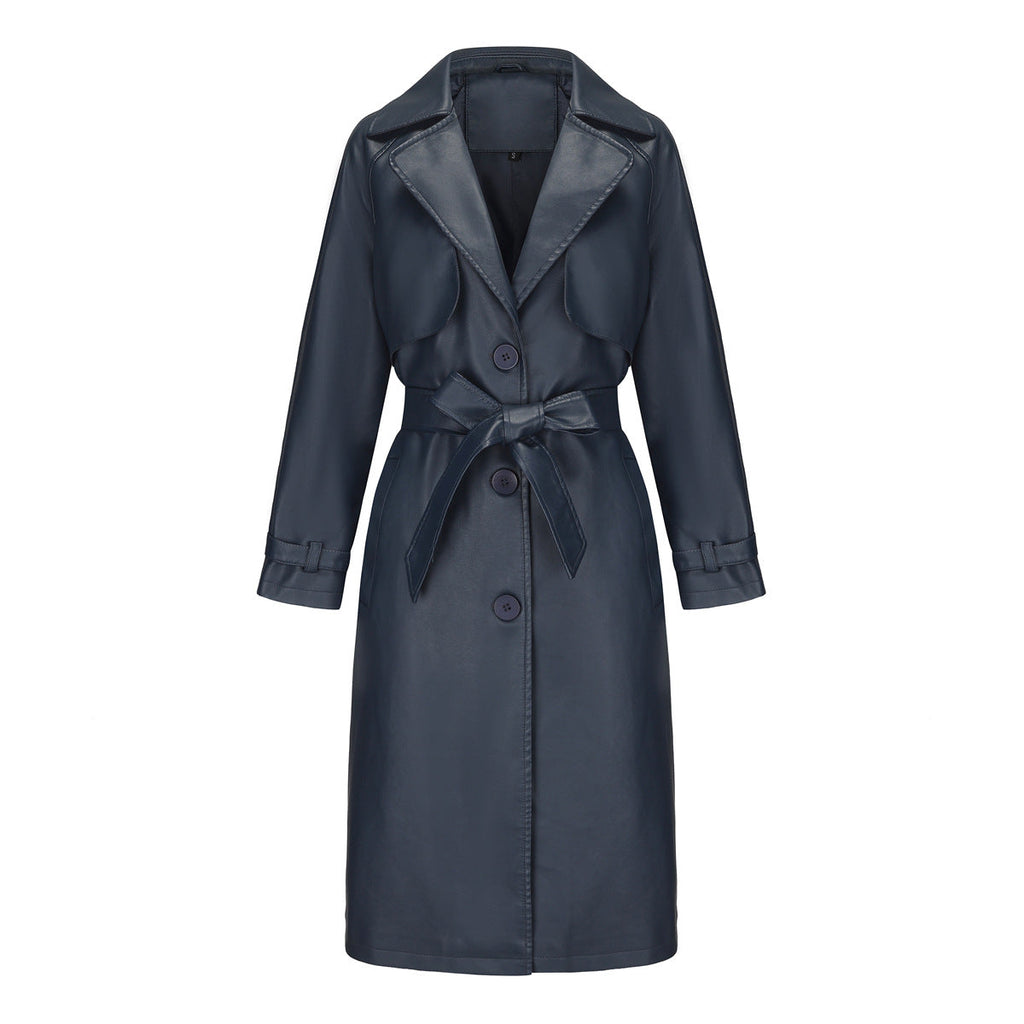 Damen modischer Trenchcoat aus hochwertigem Kunstleder