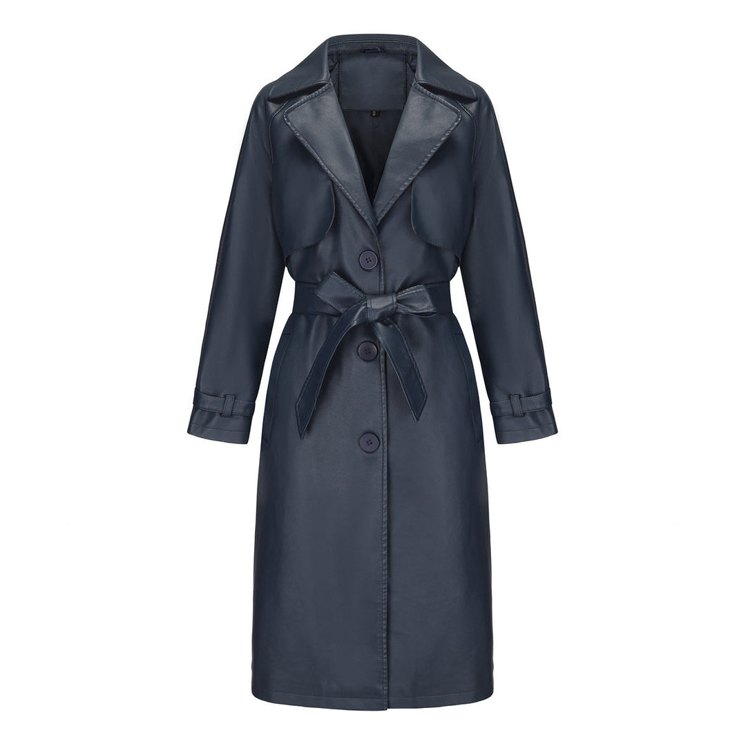 Damen modischer Trenchcoat aus hochwertigem Kunstleder