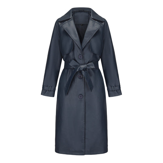 Damen modischer Trenchcoat aus hochwertigem Kunstleder
