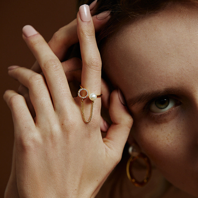 Damen Offener Ring mit elegantem Perlenanhänger Shop Nory