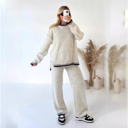 Damen nan lässiger Strick-Hausanzug mit Oversize-Pullover und weiter Strickhose Shop Nory