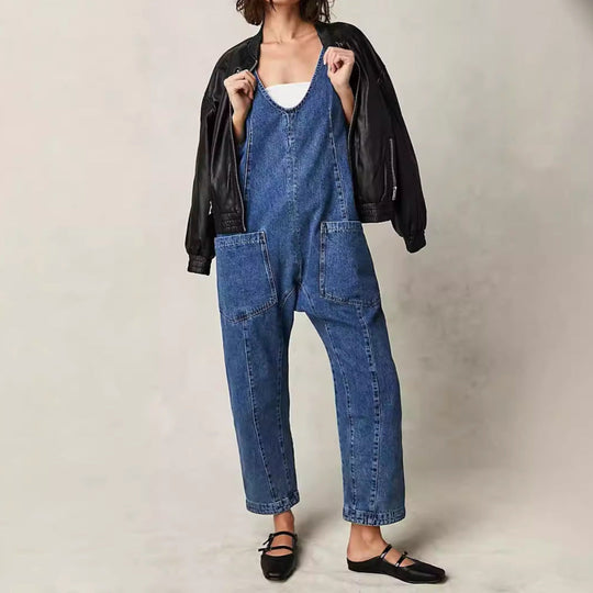 Damen Lässiger Denim-Overall mit großen Taschen