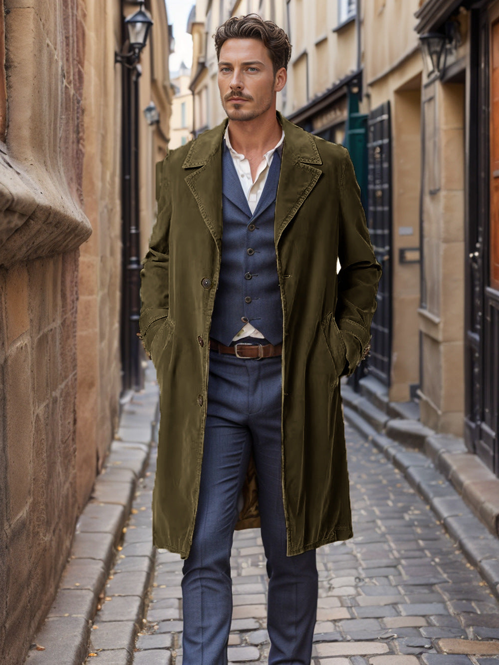 Herren eleganter Trenchcoat aus hochwertigem GewShopnorye mit praktischen Taschen