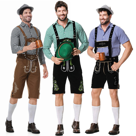Herren nan bayerisches Trachten-Set Kniebundhose mit besticktem Vorderspiegel und verstellbaren Hosenträgern Shop Nory