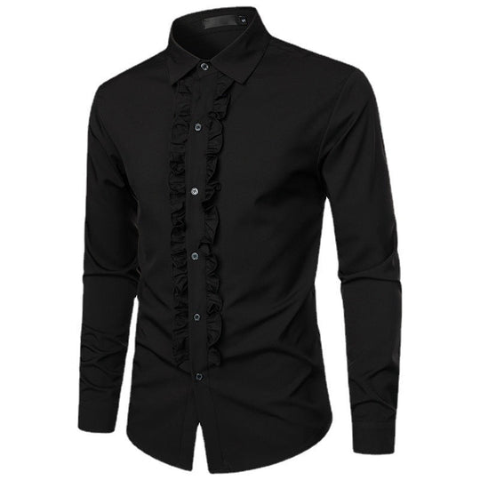 Herren Langarmhemd mit Rüschenverzierung und eleganten Knopfdetails