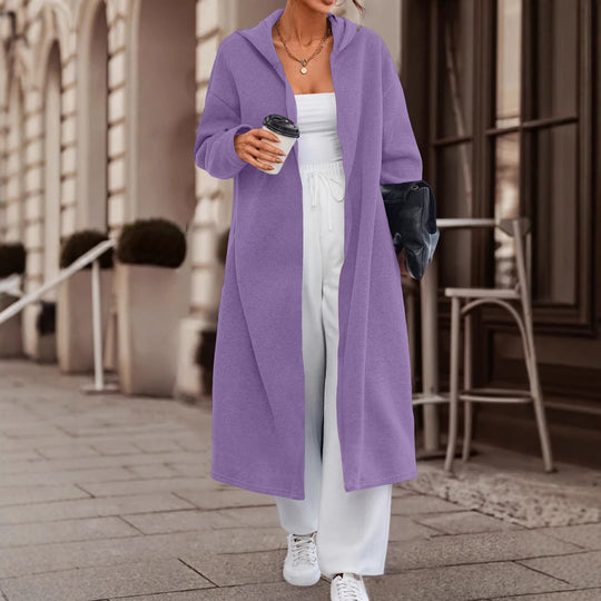 Damen Langer Oversize Kapuzenmantel mit offener Front und weichem Fleece Shop Nory