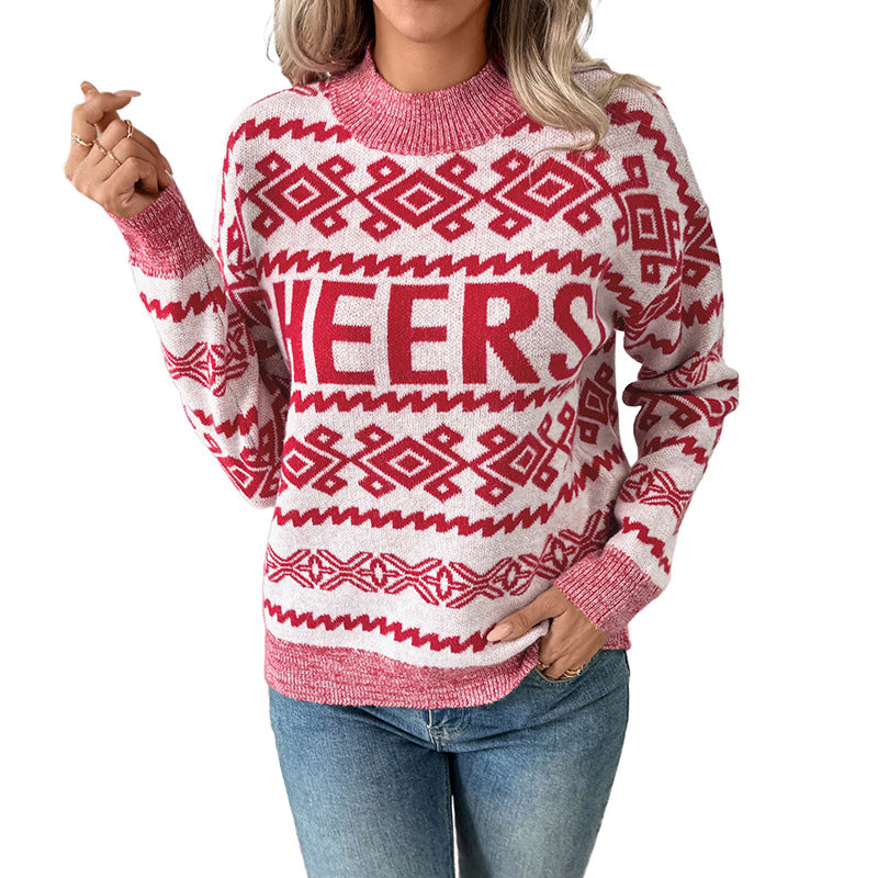 Damen Strick-Weihnachtspullover mit Norwegermuster, CHEERS-Jacquard und Rundhalsausschnitt Shop Nory