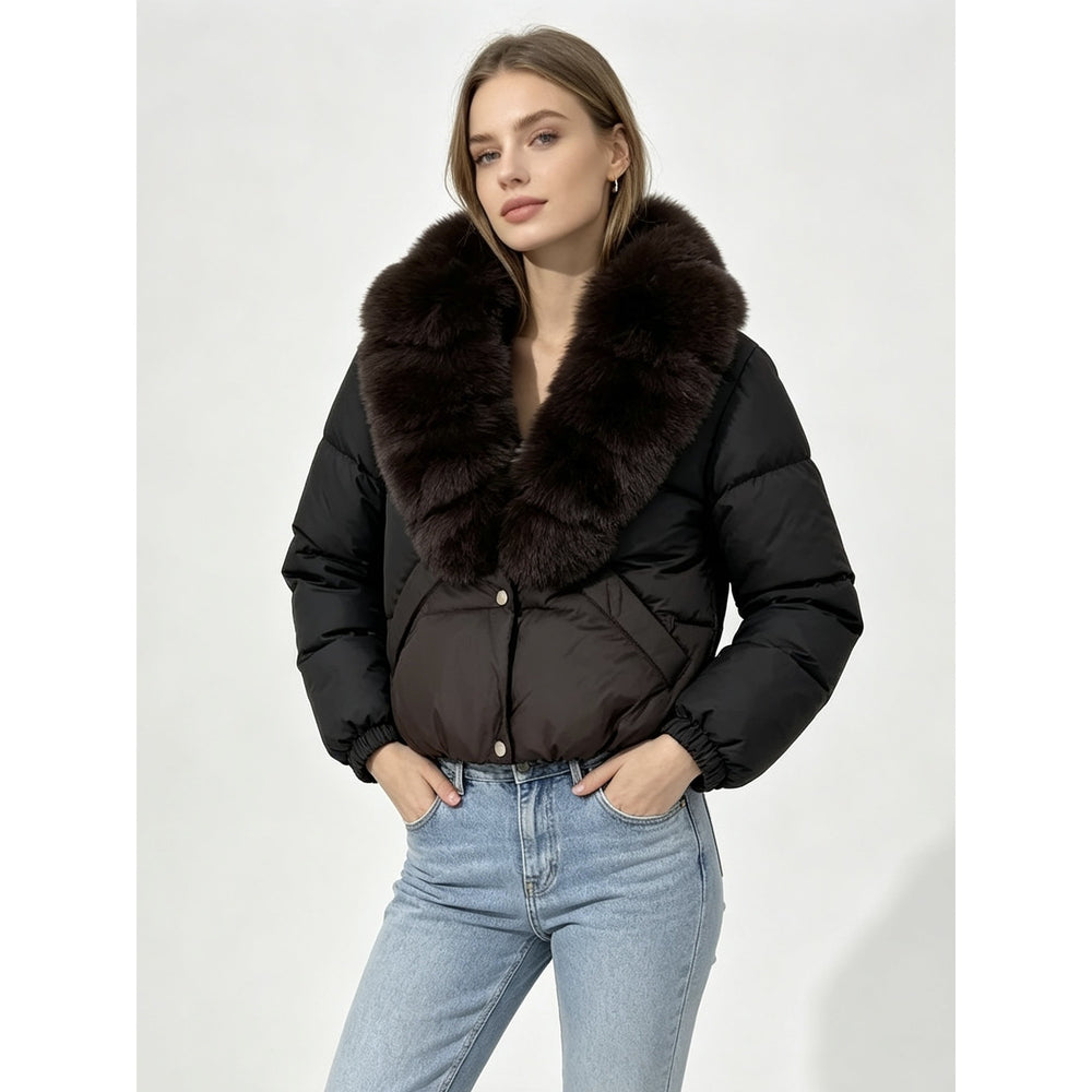 Damen nan kurze wattierte Cropped-Jacke mit extra voluminösem Kunstpelz-Schalkragen und elastischen Bündchen Shop Nory