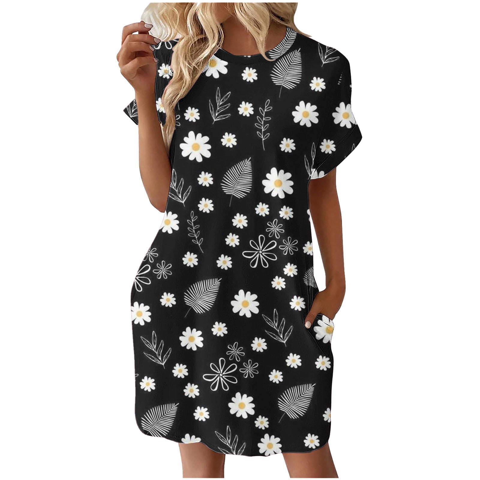 Damen lässiges Sommerkleid mit Blumenmuster und praktischen Taschen