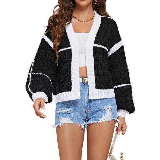 Damen Cropped Offene Strickjacke mit Boxy‑Silhouette und Ballonärmeln Shop Nory