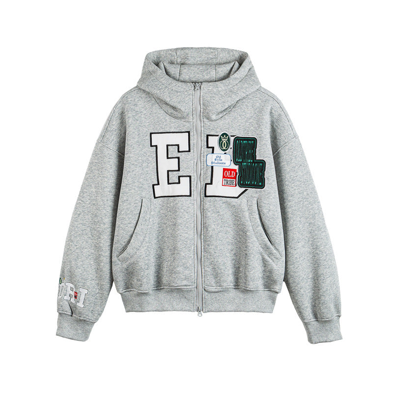 Unisex Oversize Kapuzenzipjacke mit Collegiate‑Patches Shop Nory