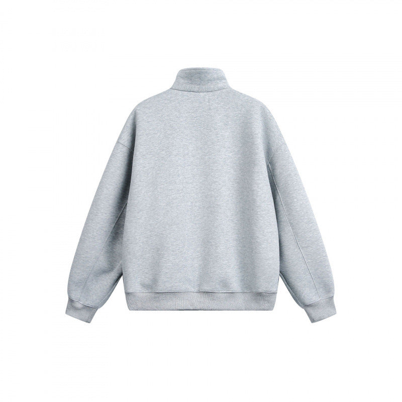 Unisex Lockeres Sweatshirt mit kurzem Reißverschluss, Stehkragen und Baumwoll-Fleece-Innenseite Shop Nory
