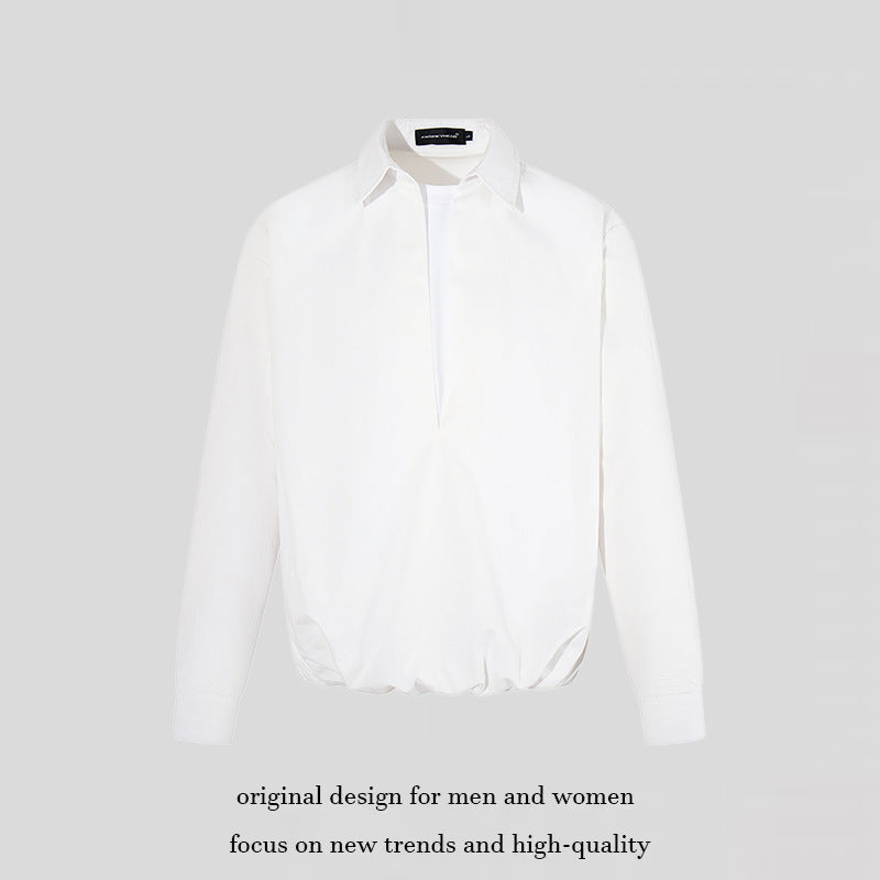 Damen Elegante Bluse mit verdeckter V-Schlitzfront, Hemdkragen und elastischem Saum Shop Nory