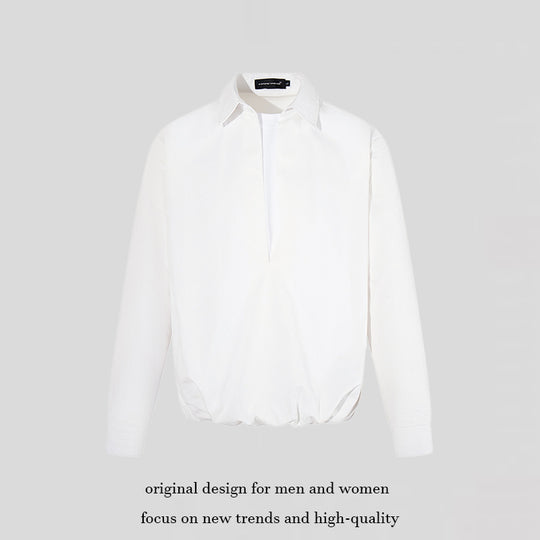 Damen Elegante Bluse mit verdeckter V-Schlitzfront, Hemdkragen und elastischem Saum Shop Nory