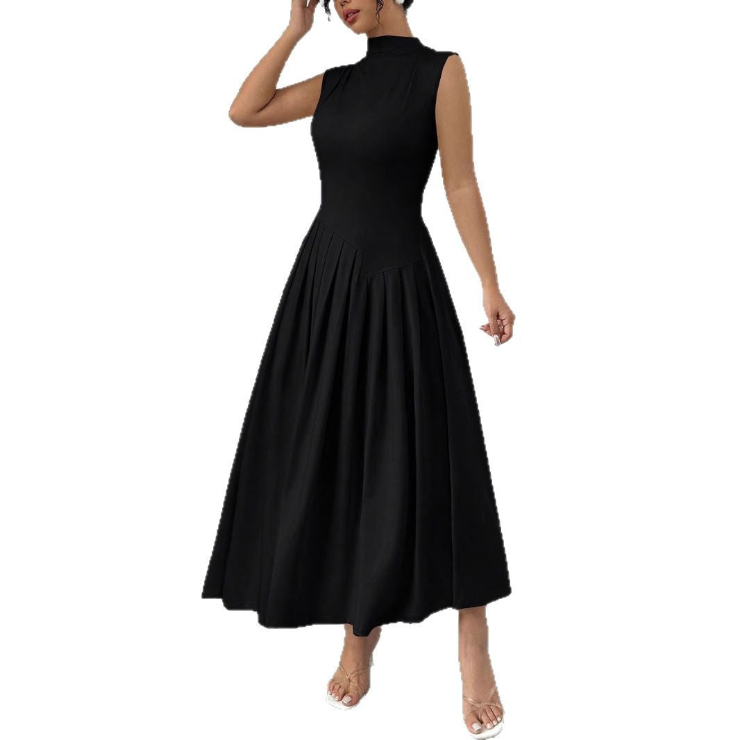 Damen Ärmelloses Maxikleid mit hohem Stehkragen, tailliertem Oberteil und plissiertem Rock Shop Nory