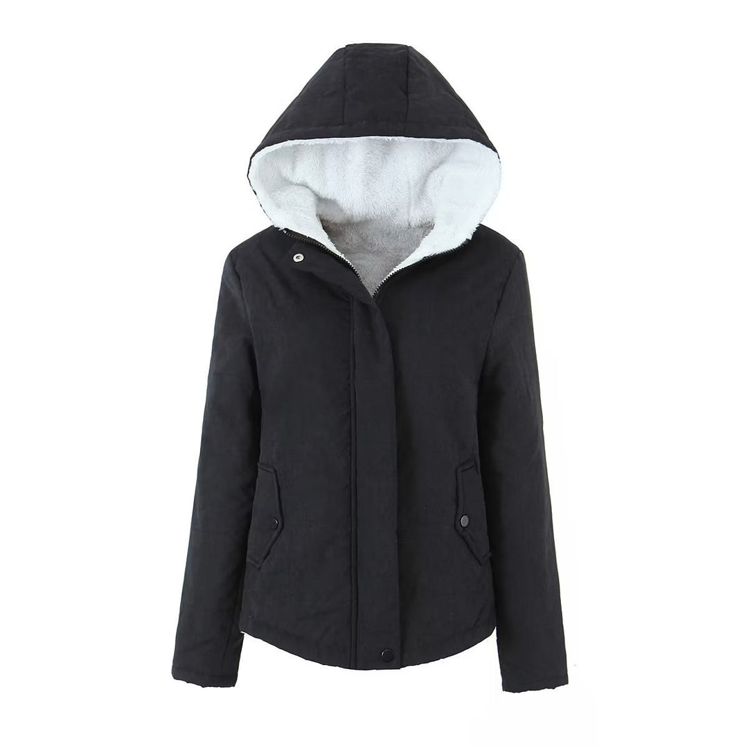 Damen Kapuzenjacke mit Teddyfutter und verdecktem Reißverschluss Shop Nory