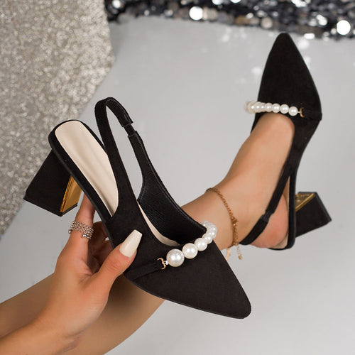Damen Slingback-Pumps mit elegantem Perlenbesatz und stabiler Absatzhöhe