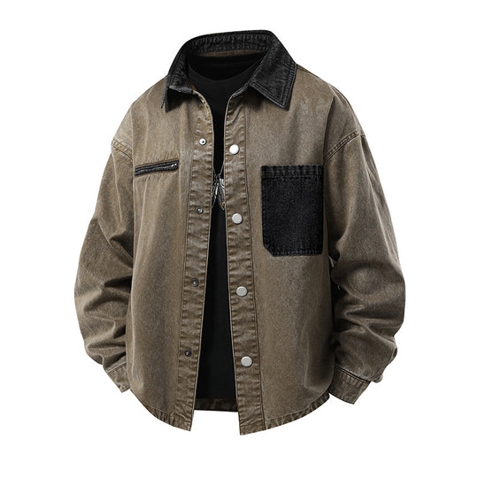 Herren Modische Denimjacke mit hohem Kragen und praktischen Taschen Shop Nory