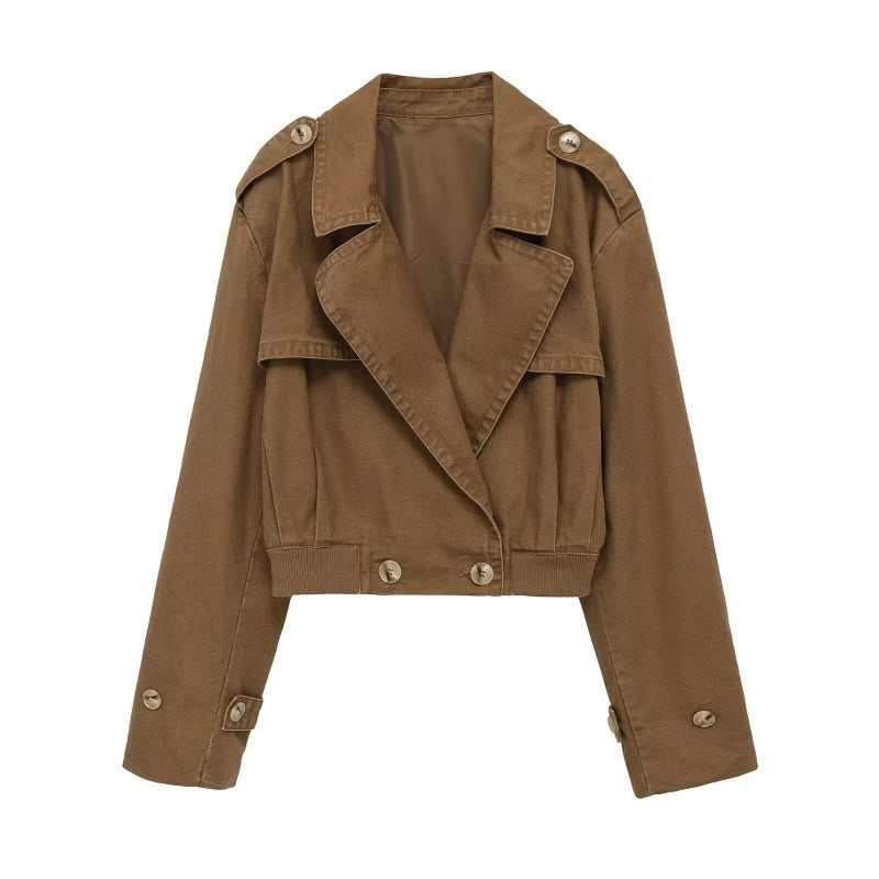Damen Kurz geschnittene Utility-Jacke im Field-Stil mit weitem Revers und tailliertem Taillenbund Shop Nory