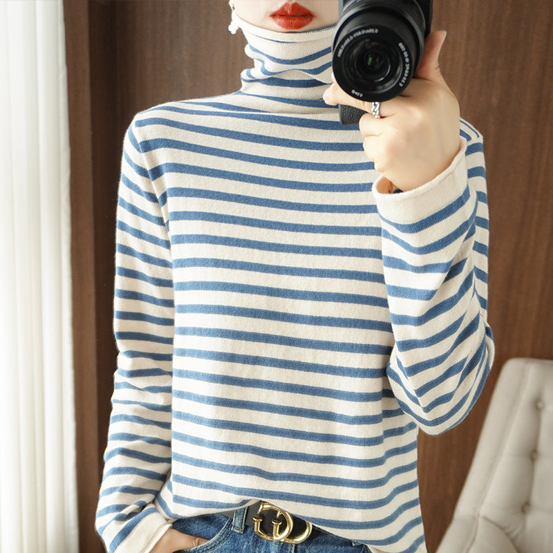 Damen Maritimer Feinstrick-Turtleneck mit feinem Streifenmuster und schlanker Passform Shop Nory